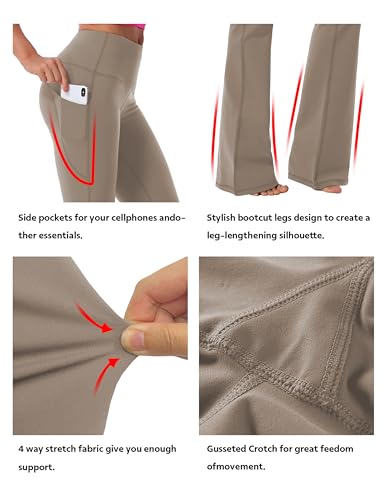 Image of BUBBLELIME 29 inch /31 inch /33 inch /35 inch /37 inch Women High Waist Bootlegs Yoga Pants Tummy Control Bootcut Workout Flared Out Pockets
