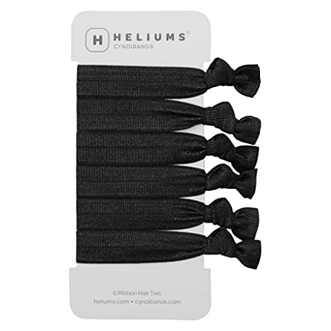 Cyndibands Elastic Hair Ties - Black - Gentle Hold Ribbon Ponytail Holders, 6 Count Cover