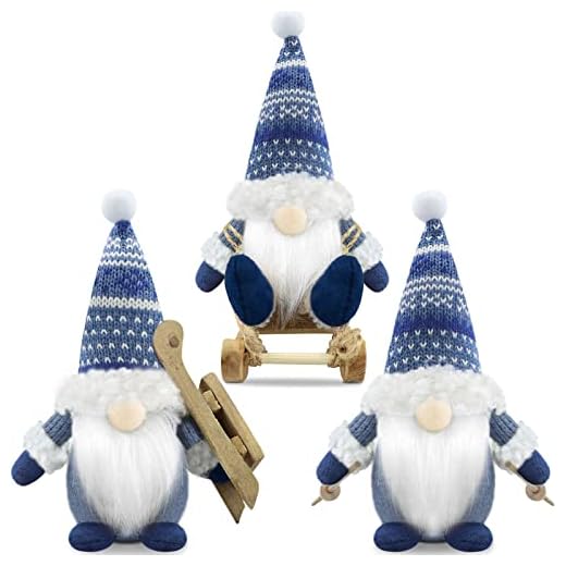 Gehydy Traîneau GNOME de Noel Lot de 3 Deco Noël GNOME Peluche Elfe Christmas Décoration pour Maison Cuisine - Bleu