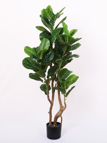 Image of ARICK DECOR 6Ft Artificial Fiddle Leaf Fig Tree with Pot for Faux Tree with Large Realistic Trunks and Big Leaves, Fake Floor Potted Artificial Plants (Multicolor-42) (4Ft-Green-Black-Pot)