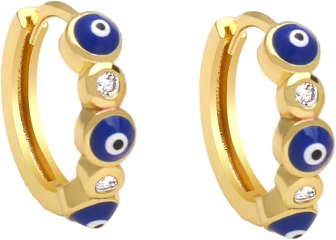 El Regalo Cute & Tiny Evil Eye CZ Hoop Baali Earrings for Girls/Women- Tiny Vintage Boho Cartilage Evil Eye Gold Plated Hoop Earrings (Blue Evil Eye Hoops) (B0D8WLHW6J) Amazon Price History, Amazon Price Tracker