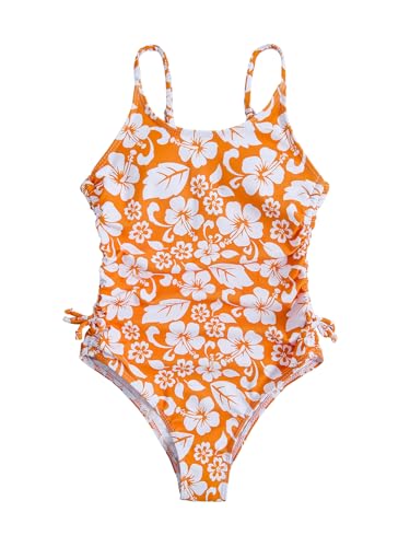 Image of Milumia Girl's Floral One Piece Swimsuit Bow Tie Side Spaghetti Strap Bathing Suit