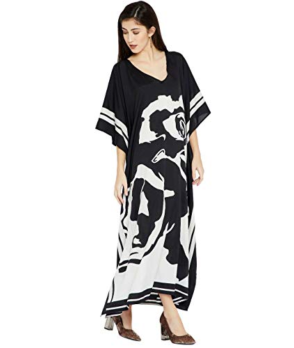 KMAZN Vestido casual de algodón para mujer con impresión de lino empalmado a rayas maxi vestido suelto - - Talla única