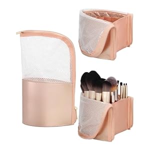MONSTINA Makeup Brush Holder Bag, Portable Make-up Brush Cup Organizer Bag Waterproof Stand-Up Makeup Brush Pouch,Professional Artist Makeup Brush Sets Carry Case