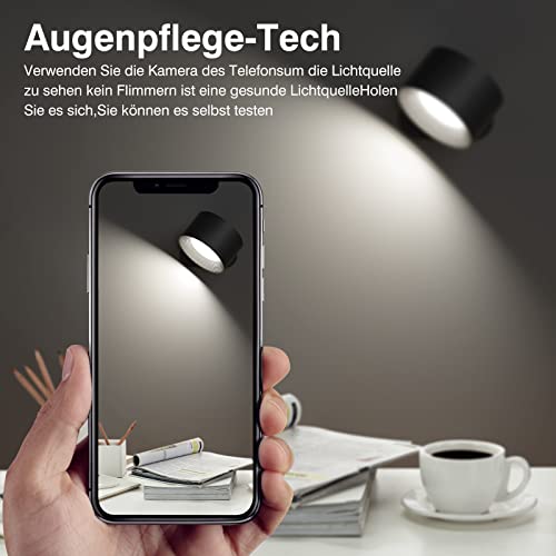 Wandleuchte Innen, Wandlampe mit USB-Ladeanschluss 3 Farbmodi 3 Helligkeitsstufen Led Wandleuchte Innen 360° drehbare Touch Control Wandlampen Kabellose Wandleuchten Schwarz (1 Stück)
