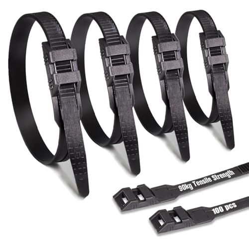 MgcTolBox 9 * 260mm Double Verrou Serre Cable Noirs 100 Pièces Durable Résistant au UV Attache Cable Résistance à La Traction 90 KG Pour Cable Management,...