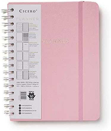 Planner Wire-o Pastel, Rosa, Mensal e Semanal, 96 Folhas, Papel P...