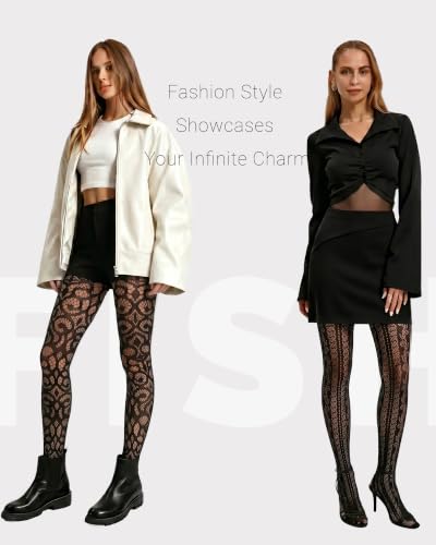 Image of Chalier Fishnet Stockings Lace Tights Thigh High Stockings for Women | Soft Elastic Blend, High Waisted, Suspender Pantyhose, Snug Body Hug, Classic Pattern, Skirt Shorts Match, Party Night Wear