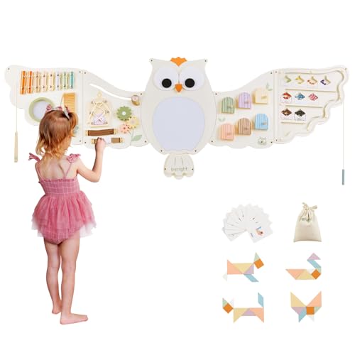 Image of Beright Owl Activity Wall Busy Board Panels, Montessori Sensory Toys, Toddler Learning Activity Center, Perfect for Toddler Playroom & Children's Daycare, White