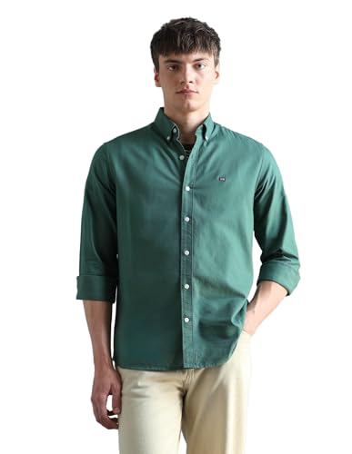 Image of Arrow Sport Solid Slim Fit Cotton Shirt for Men - Full Sleeve Mens Casual Shirts
