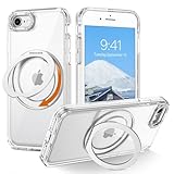 GUAGUA for iPhone 7/8/SE Case, iPhone SE 2022/2020 Case with Kickstand, Compatible with MagSafe [Built-in 360°Rotatable Magnetic Ring Holder] Shockproof Cover Case for iPhone SE 3rd/2nd 4.7'', Clear