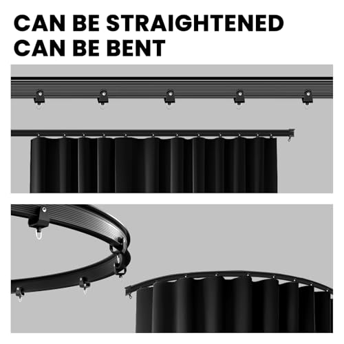 Image of Jilron Room Divider Curtains Ceiling Curtain Track Set for Blackout and Privacy (Include:Black Curtainx2 + Black Trackx1) 196 inch W x 84 inch L
