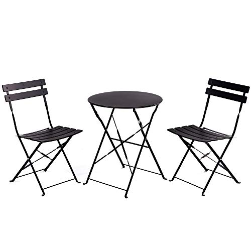 Grand patio Premium Frame Patio Bistro Set, Folding Outdoor Patio Furniture Sets, 3-Piece Patio Set of Folding Patio Table and Chairs, Black