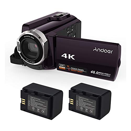 Andoer 4K 48MP WiFi Digital Video Camera with 3pcs NP-FV5 Plus 3.7V 2500mAh