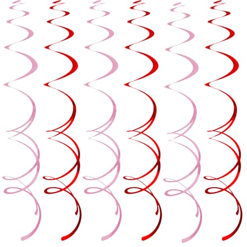 Image of 40pcs Red Pink Hanging Swirls Party Decorations Plastic Foil Spirals Streamers Ceiling Decor for Valentine Birthday Celebration All Kinds of Parties