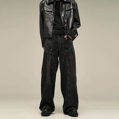 Men's Y2K Jeans Vintage Hip Hop Style Baggy Aesthetic Elastic Waist Wide Leg Denim Pants Streetwear Casual Trousers4