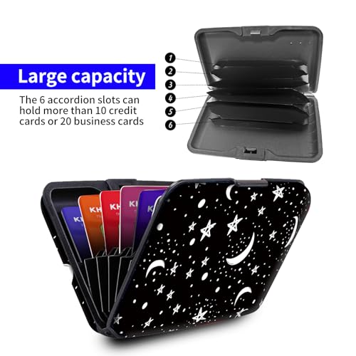 Credit Card Holder, Mini RFID Aluminum Wallet, Cute Slim Business Hard Card Case, Universal Metal Card Wallet for Women Men Luxuious Moon3