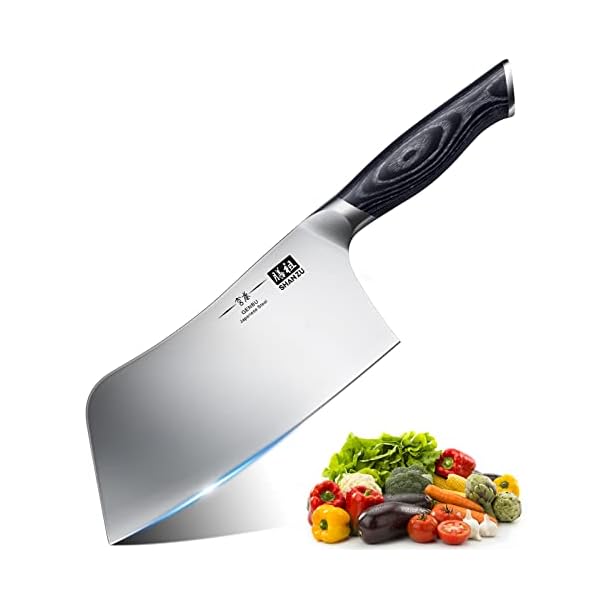 SHAN ZU Cleaver Knife 7 Inch, Sharp Japanese Chef Knife of High Carbon Steel, Professional Chinese Butcher Chopper for Meat ＆ Vegetable Cutting Slicing, Kitchen Knives with K133 Wooden Handle