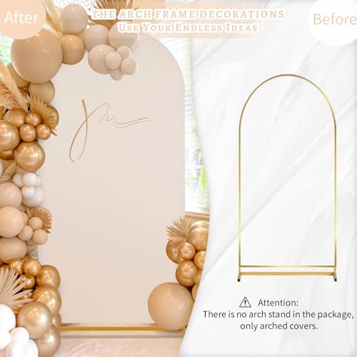 Image of SoarDream Arch Backdrop Cover Beige Spandex Fitted 5FT Wedding Arch Covers Balloon Round Top Chiara Arch Photo Backdrop Fabric for Bridal Shower Birthday Party Stage Decoations