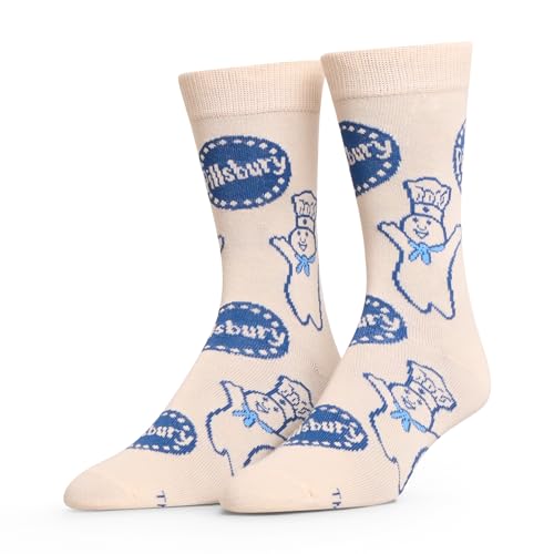 Crazy Socks Pillsbury Doughboy Graphic Unisex Crew Socks Large Officially Licensed General Mills Design for Adults & Teens Folded Novelty Food Socks Fun Gift