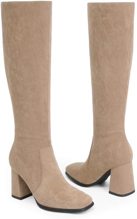 Modatope Knee High Boots Women Chunky Heel Square Toe Heeled Tall Boot for Women Fashion Side Zipper Long Boot - Image 5