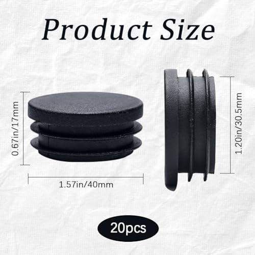 GORGECRAFT 20 Pieces 40mm Diameter Round Plastic Plugs Black End Caps Plug Tubing End Cap Chair Leg Inserts for Metal Legs Fences Glide Protection from Chair Legs and Furniture - Image 2