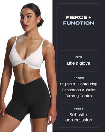 Aoxjox Roxxy – Short feminino para treino, cintura cruzada, cruzado, costas V, controle de barriga,