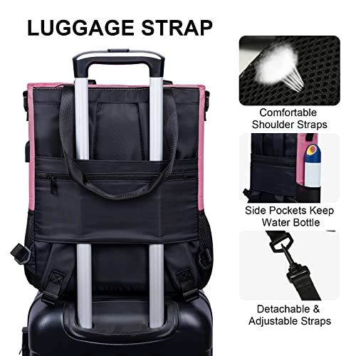 Cyureay Convertible Backpack Tote Women Laptop Daypack Water Resistant Casual Backpack For Work Computer Fits 15.6-Inch Laptop & Tablet, Light Pink #TOP2