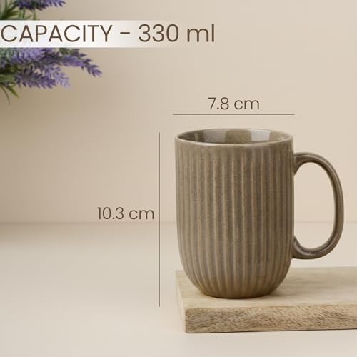 Image of The Earth Store Brown Tall Fringe Coffee Mug - 330ML Ceramic Coffee Mugs Set of 2 | Microwave & Dishwasher Safe Mugs for Gift | Home | Office | Restaurant | Daily Use Tea Mug