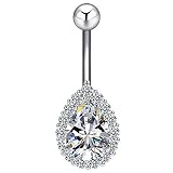 Jytrading Women Navel Body Ring Piercing,Water Drop Rhinestone Barbell Belly Button Jewelry Valentin