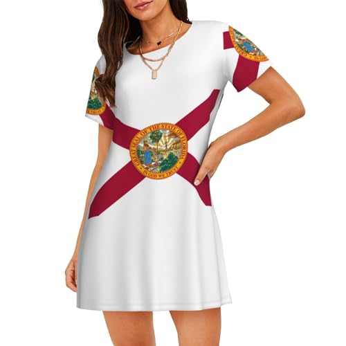 Chemise de nuit manches courtes pour femme vêtement de nuit léger imprimé Floride