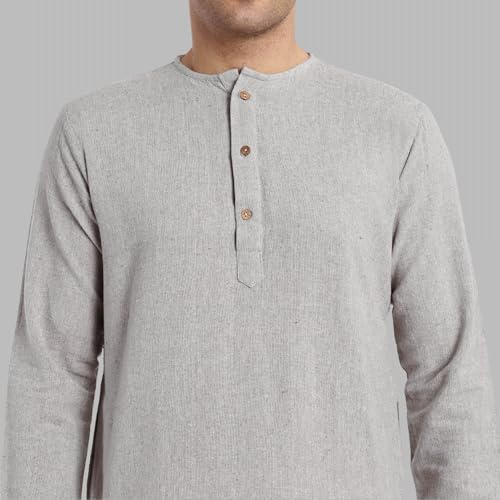 SKAVIJ Herren Tunika Baumwolle Indische Kurta Lange Hemd (Grau, S)
