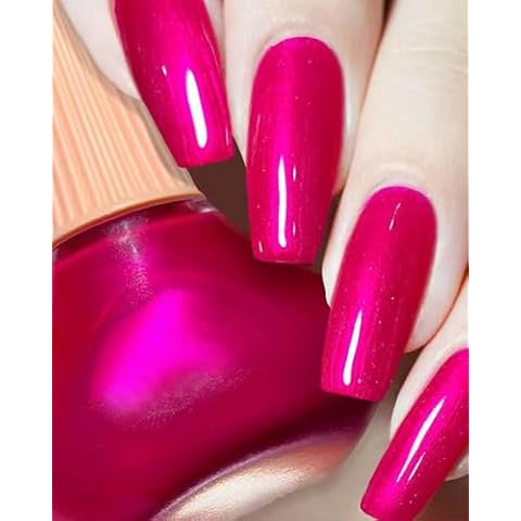 12ML Nail Gel Glue Polish Hot Pink, Quick Drying Fuchsia Holographic Air Dry Gel Polish, Chrome Long Wearing Summer Magenta Bright Pink Gel Polish for Women Soak Off Home DIY Nail Art Manicure -03 Cover