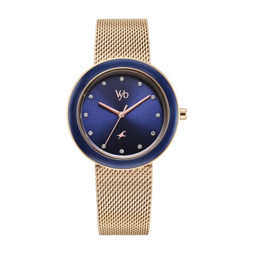 Fastrack Vyb Lumina Quartz Analog Blue Dial Rose Gold Stainless Steel Strap Watch for Women - FV60102KM02W