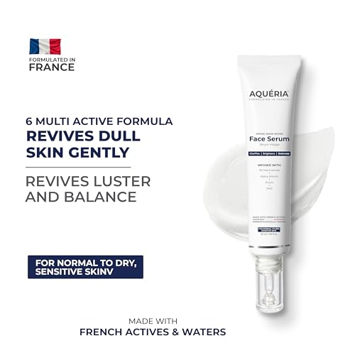 Image of Aqueria Brightening Multi Active French Serum for Glowing Skin | 3% Niacinamide, 2% Alpha Arbutin | Fades Dark Spots, Targets Pigmentation & Dryness | Reduces Dullness to Make Skin More Even-Toned | Daily Use Serum | For All Skin Types | Infused with French Waters & French Actives | Dermatologist Tested | Lightweight, Non-Comedogenic | 15ml