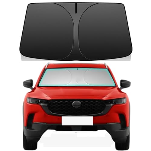 Windshield Sun Shade for Mazda CX-50 2023-2026 Mazda CX50 Hybrid SUV Foldable Car Front Window Sunshade Accessories 4-Layer 240 T Sun Visor Protector Reflective Cover Block UV Rays & Sun Heat