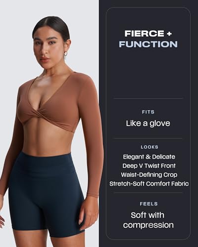 Image of Aoxjox Sienna Twist Deep V Training Women's Long Sleeve Crop Top