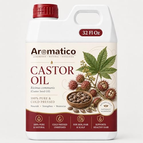 Image of AROMATICO Castor Oil for Skin, Hair and Body Care, Multipurpose Carrier Oil for Massage, Scalp Care, Dry Skin Routine, DIY Beauty and Natural Glow - 946 ml