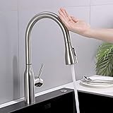 Synlyn Touch Sensor Wasserhahn Küche, Ausziehbar Küchenarmatur mit 2 Funktionen Brause, 360° Drehbare Mischbatterie Küche, Spültischarmatur Küche, Einhandmischer küche aus Edelstahl Gebürstet