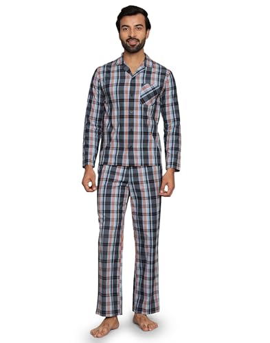 Image of B STORIES Men's 100% Cotton Full Sleeve PJ Set - Checkered Nightwear Set | Soft Loungewear | Comfortable Sleepwear | Stylish Casual Home Wear Shirt & Pant (S-XXL)