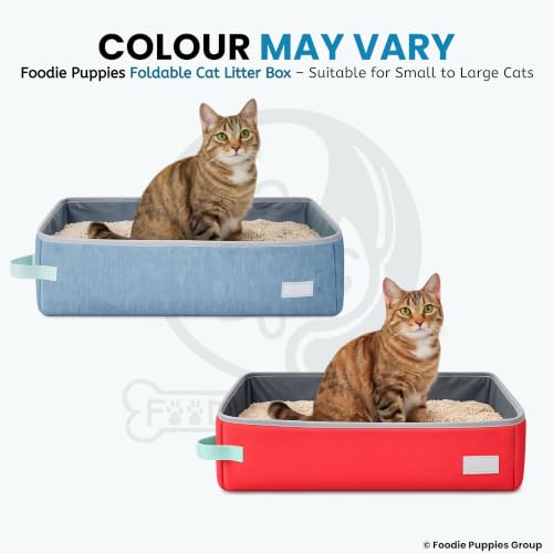 Image of Foodie Puppies Foldable Cat Litter Box - (48 x 38 x 12 cm) for Indoor & Outdoor, Waterproof & Washable, Litter Tray, Portable Reusable Litter Boxes for All Adult Cats & Kittens | Colour May Vary