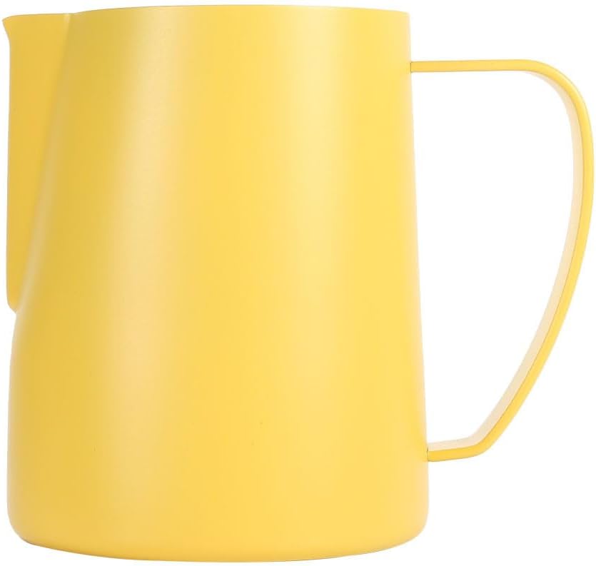Milk Frothing Pitcher, 12oz/350ml Stainless Steel Espresso Steaming Pitcher, Milk Frother Steamer Cup For Latte Art, Yellow
