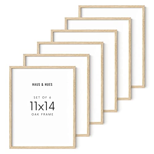 Image of HAUS AND HUES 11"x14" Beige Oak Wood Frames Set of 6-11x14 Poster Frame, 11x14 Picture Frame Set of 6, 11 x 14 Frame Art, Wood Poster Frame, Wood Wall Art Frames, Poster Sized Wood Frames 11x14