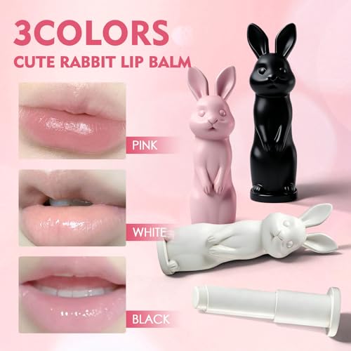 3 Stück Lippenbalsam Set, Lang anhaltender nahrhafter beruhigender Lippenbalsam, für Lippenpflege mit Fruchtgeschmack, Ein niedliches, hasenförmiges Geschenk für die Freundin/Ehefrau