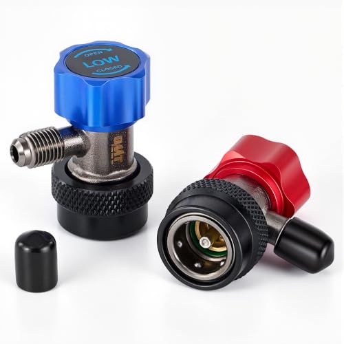 Image of OMT R134a Quick Coupler Adapters High Low Pressure Connectors Set | Aluminum & Nickel-Plated Bronze Build; Snap Lock Grip; Leak-Free 6-Ball Design; Auto AC Repair for Technicians
