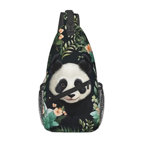 Mochila Sling Cute Panda Flowers Unisex Ligera 4L miniatura 1