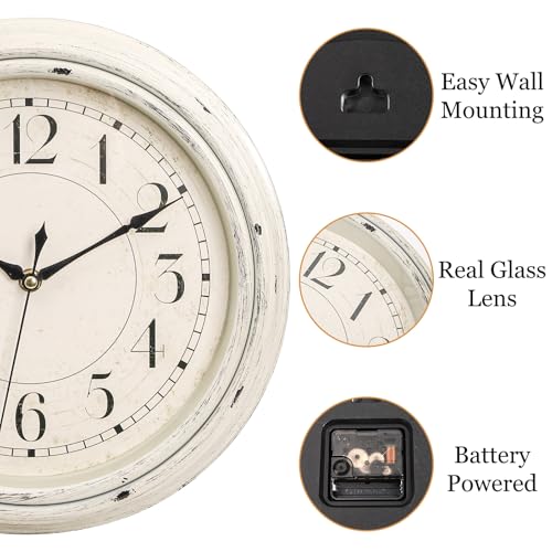 Peohud Silent Wall Clock, 12 Inch Vintage Non Ticking Quartz Battery Operated Round Clock, Rustic Wall Clock for Living Room Kitchen Home Office Classroom School - Image 3