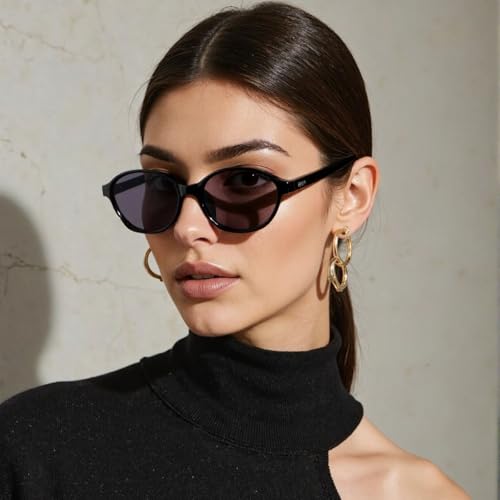 Oval Sunglasses for Women Chic Cat Eye Vintage Thin Frame Lightweight Narrow Shades Trendy Sun Glasses2