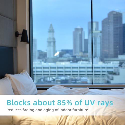 Filmgoo Window Privacy Film One Way Daytime Mirror Tint Treatments UV Heat Control Vinyl Stickers Sun Block Glass Paper Door Covering Reflective (Light Blue Silver, 35.4 Inch x 6.5 Feet)