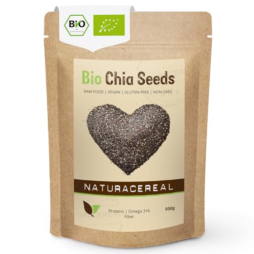 Chia Samen Bio 500g – Naturacereal Bio Chiasamen – Vegan, glutenfrei & ballaststoffreich – Hochwertiges Superfood mit Omega-3 & pflanzlichem Protein – perfekt für Smoothies, Müsli & Backen